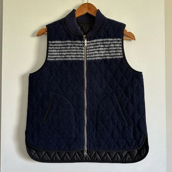 Madewell Blue/White Reversible Vest in Stripe Wool/Quilted Size Small EUC - Picture 5 of 15